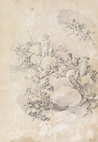 Study for an Oval Ceiling Design- Apollo, Strength, and Love by Fedele Fischetti